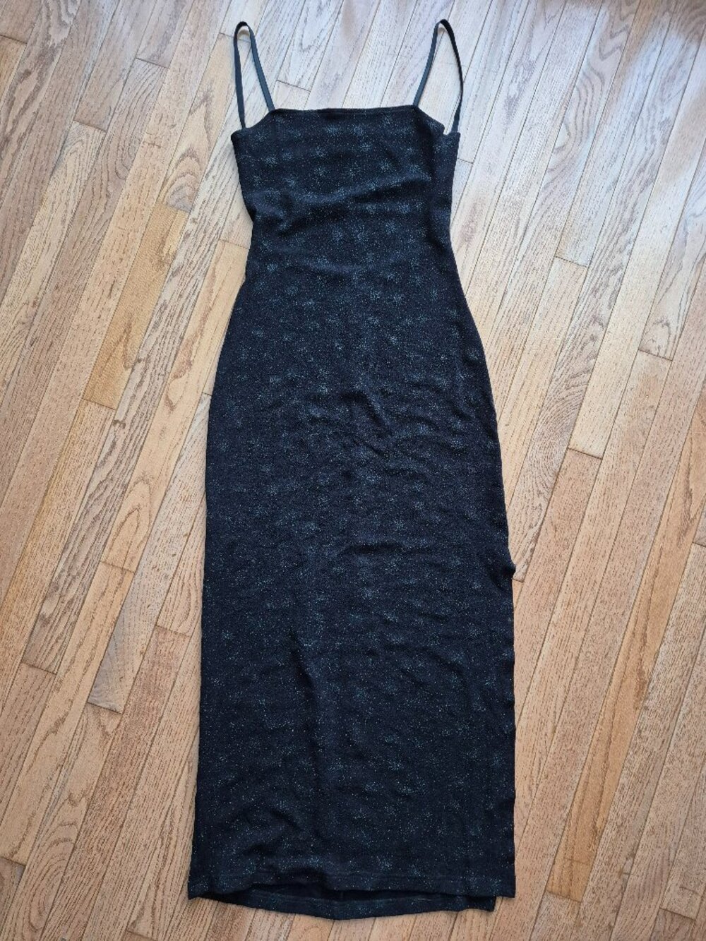 Black Stretch Long Slip Dress Sparkle S